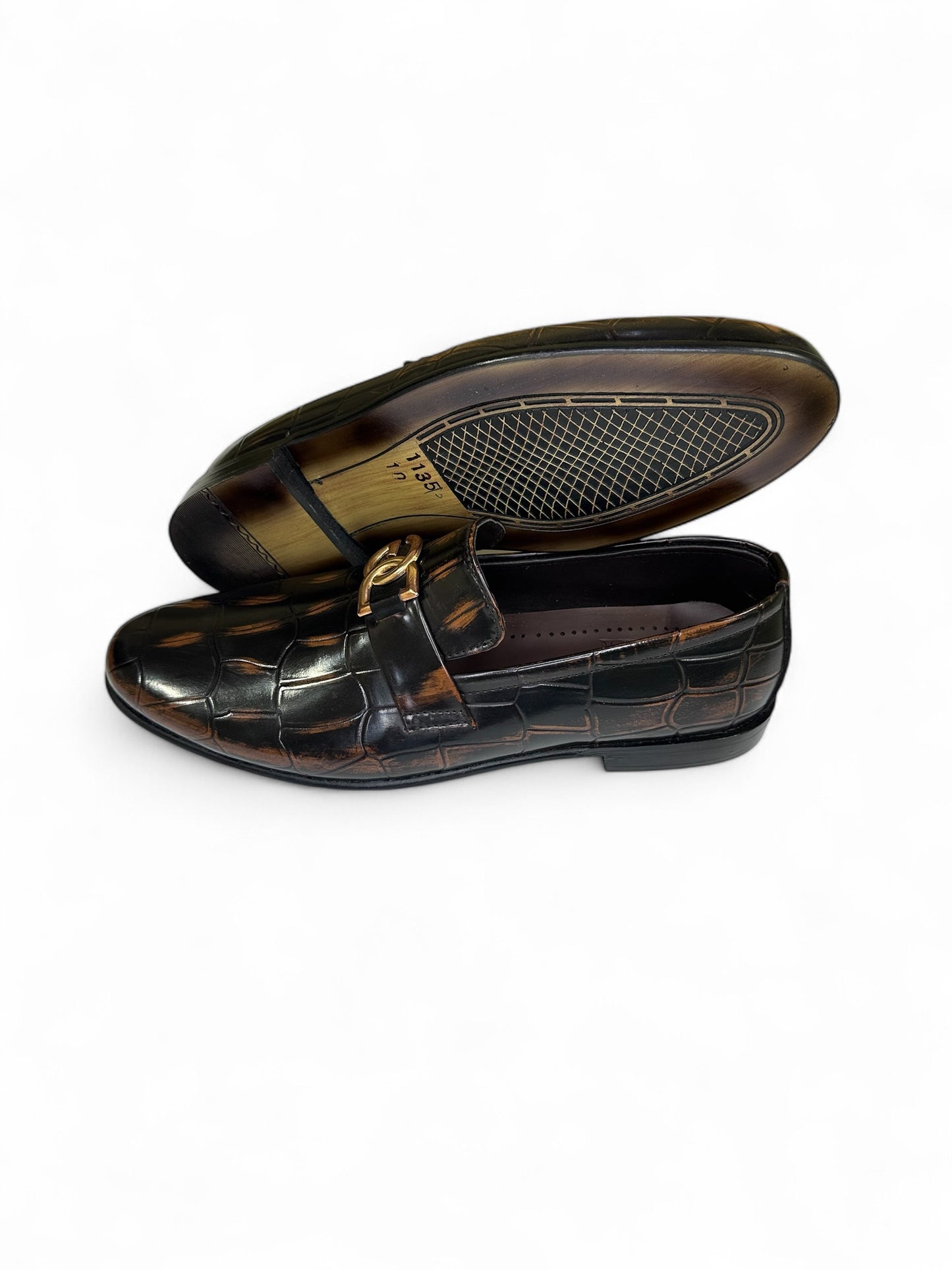 Premium Crocodile-Textured Formal Shoes with Gold Emblem | Fraash