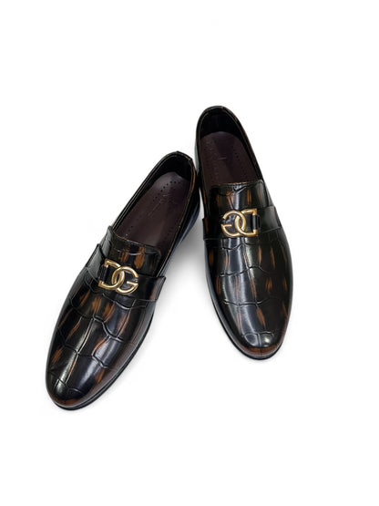 Premium Crocodile-Textured Formal Shoes with Gold Emblem | Fraash