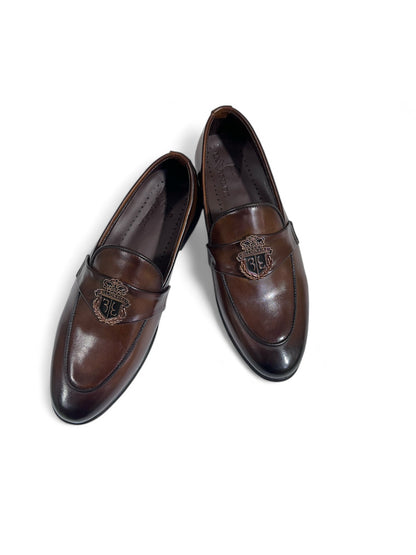 Men's Brown Formal Slip-On Shoes with Embellished Design | Fraash