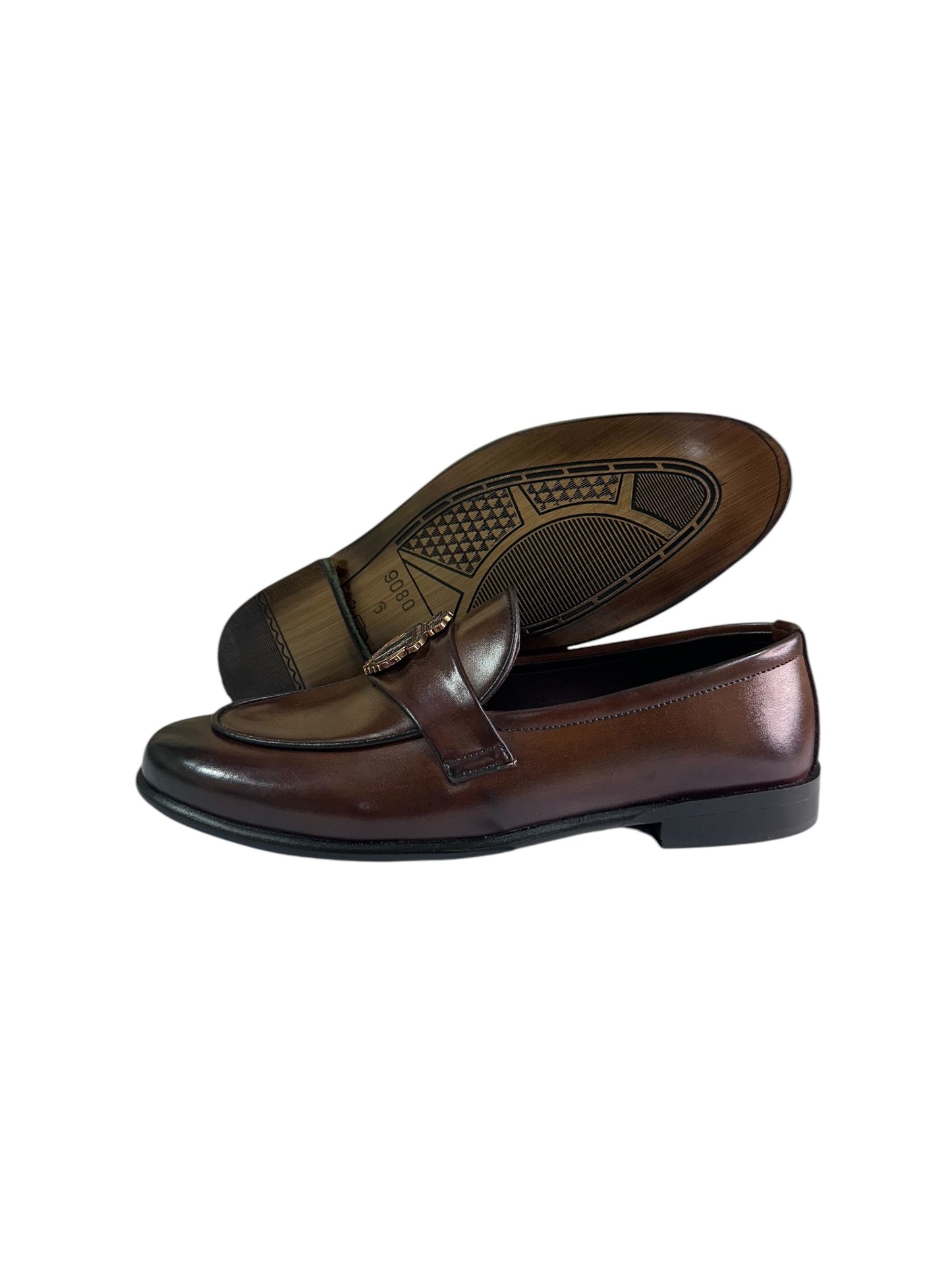 Men's Brown Formal Slip-On Shoes with Embellished Design | Fraash