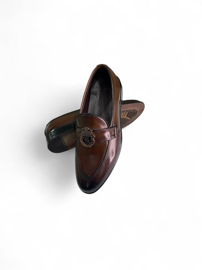 Men's Brown Formal Slip-On Shoes with Embellished Design | Fraash