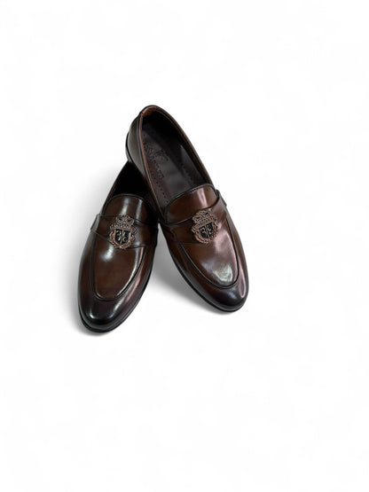 Men's Brown Formal Slip-On Shoes with Embellished Design | Fraash